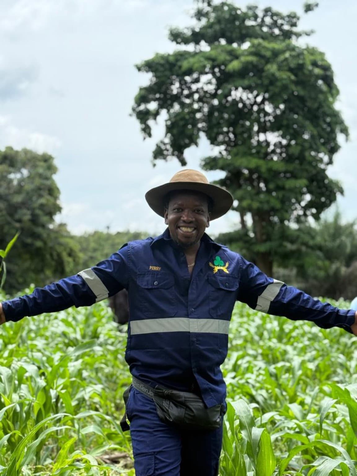 Gbedeka Farms founder in a maize field